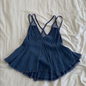 strappy deep v tank with mesh detail